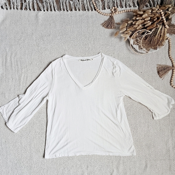 Michael Stars V-Neck Three Quater Split  Sleeves Tee Size OS - Picture 2 of 9